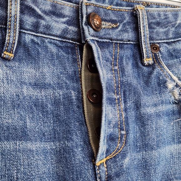 Tortoise Denim Mid-rise Cropped Straight Selvedge Jeans Destroyed Eco Friendly - Picture 6 of 15